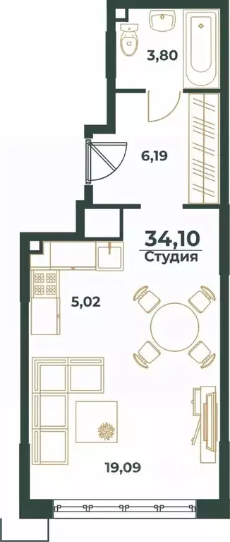 Студия Хабаровский край, Хабаровск Южный мкр, ул. Малиновского (34.1 ... - Фото 0