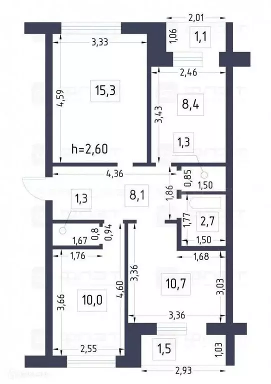 3-комнатная квартира: село Габишево, Молодёжный проспект, 3 (60.8 м) - Фото 1