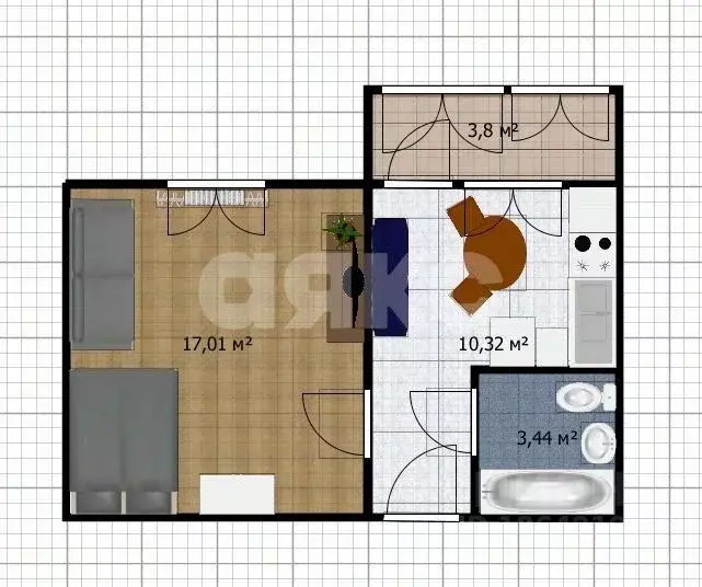 1-к кв. Краснодарский край, Анапа ул. Ленина, 196 (34.6 м) - Фото 2