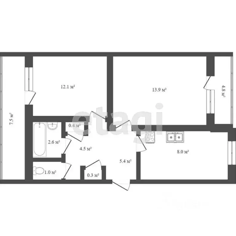 2-к кв. Севастополь просп. Октябрьской Революции, 40/3 (55.8 м) - Фото 1