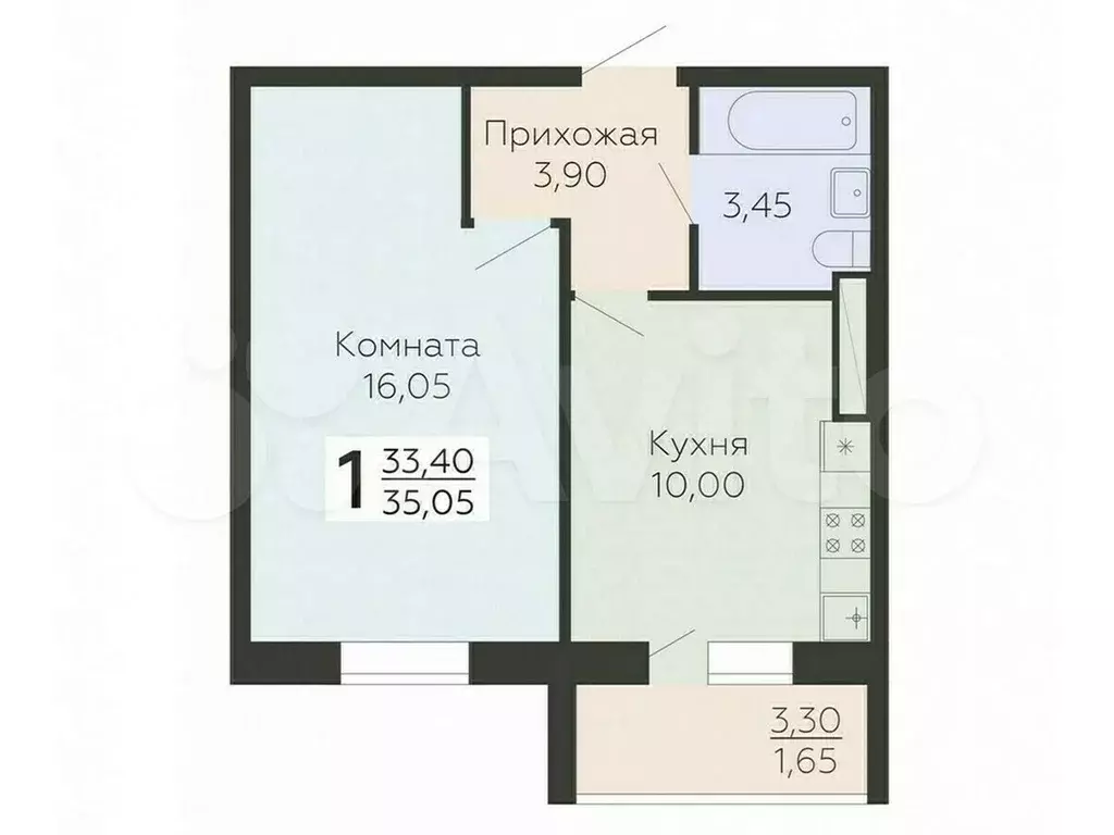 1-к. квартира, 35,1 м, 8/15 эт. - Фото 0