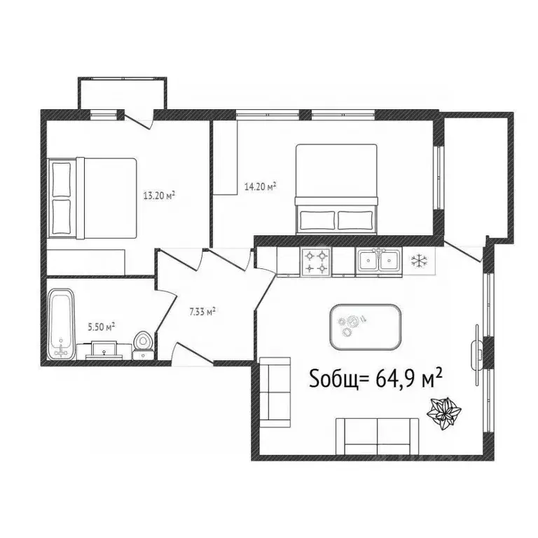 3-к кв. Новосибирская область, Новосибирск ул. В. Высоцкого, 43 (78.0 ... - Фото 2