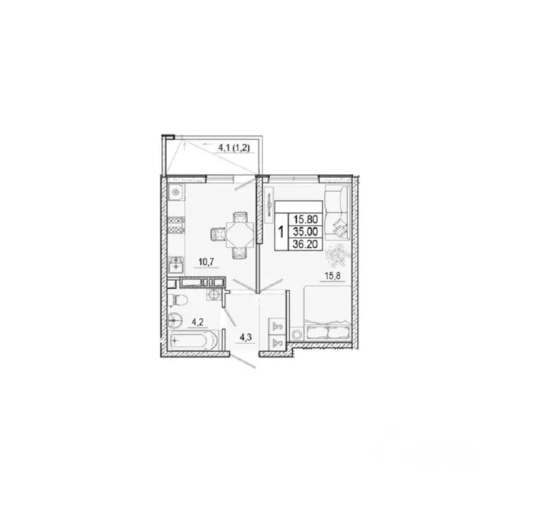 1-к кв. Краснодарский край, Сочи Кудепста мкр,  (36.2 м) - Фото 1