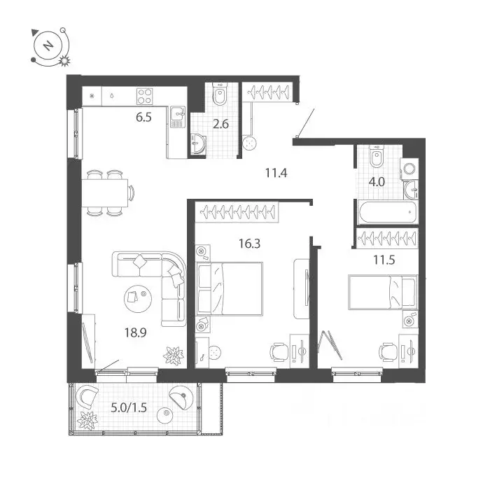 3-к кв. Тюменская область, Тюмень Профсоюзная ул., 55 (72.7 м) - Фото 0