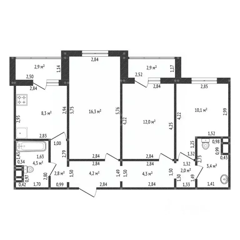 3-к кв. Башкортостан, Уфа ул. Современников, 4 (70.0 м) - Фото 1