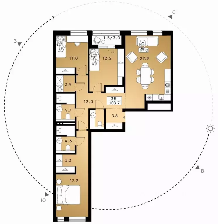 3-к кв. Татарстан, Казань ул. Нариманова, 68 (103.7 м) - Фото 0