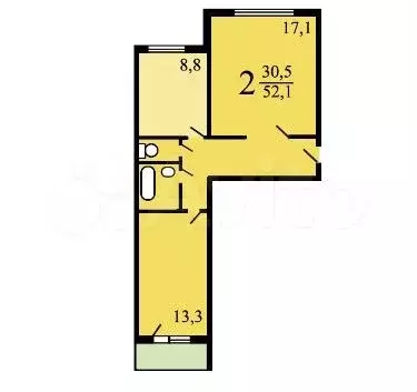 2-к. квартира, 52,7 м, 13/14 эт. - Фото 0