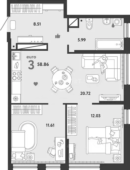 2-к кв. Свердловская область, Екатеринбург тракт Сибирский, 24А (58.86 ... - Фото 1