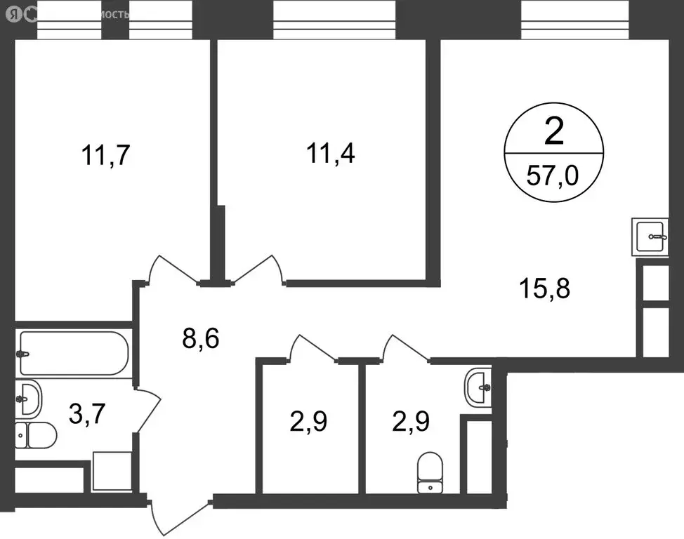 2-комнатная квартира: Московский, улица Никитина, 3к3 (57 м) - Фото 1