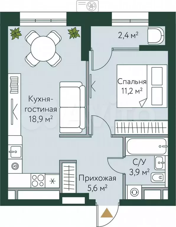 1-к. квартира, 42 м, 7/24 эт. - Фото 0