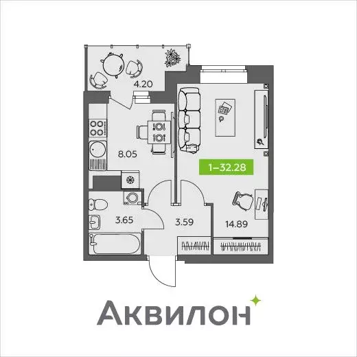 1-к кв. Архангельская область, Северодвинск  (32.28 м) - Фото 0