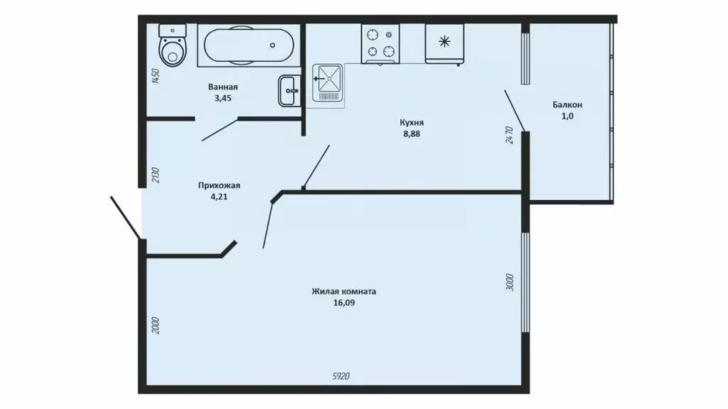 1-комнатная квартира: Новая Адыгея, Бжегокайская улица, 19к5 (33.4 м) - Фото 2