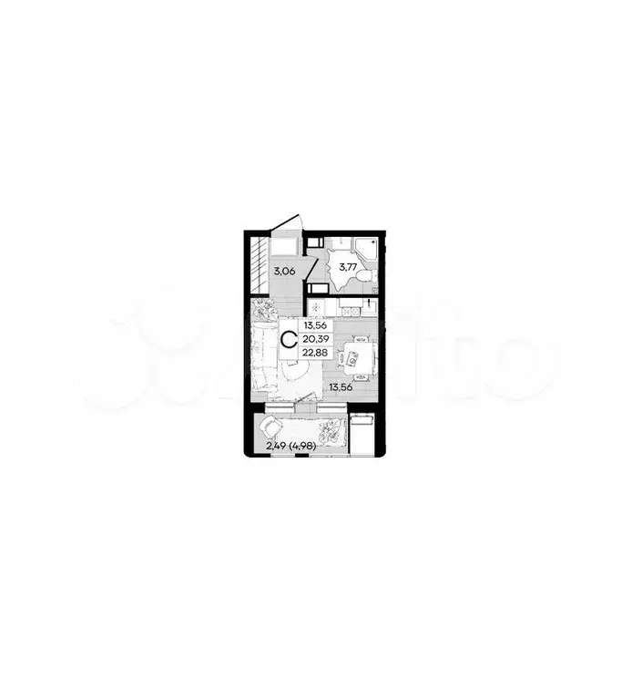 Квартира-студия, 22,9 м, 9/9 эт. - Фото 0