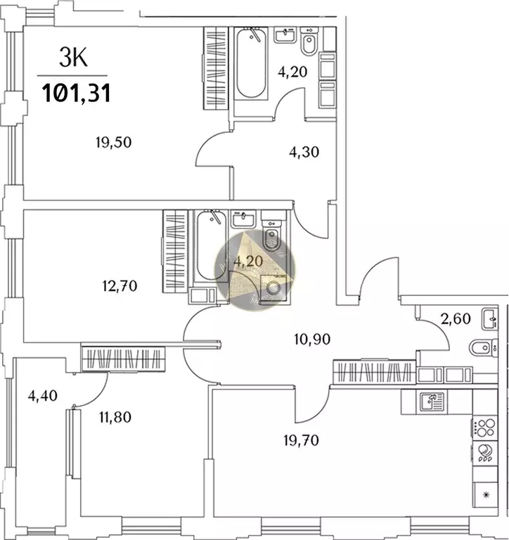 Продаётся 3-к квартира, 101.31 м - Фото 1