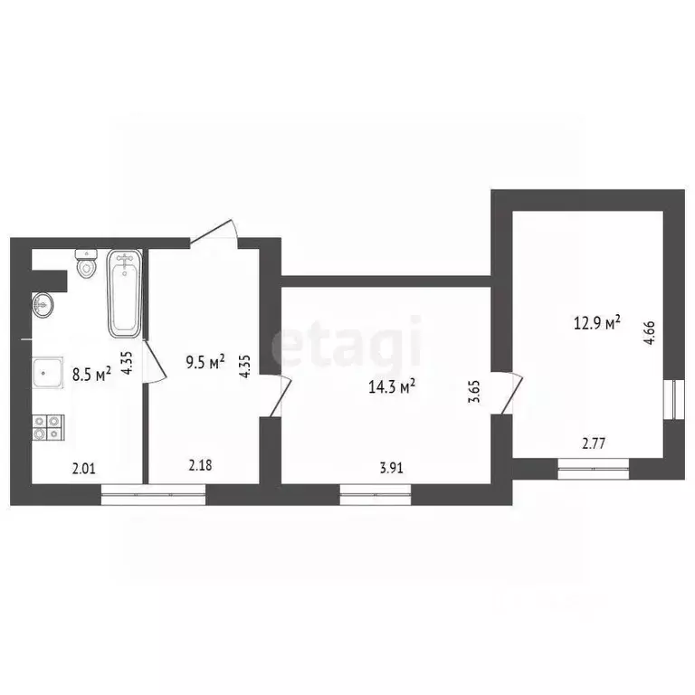 2-к кв. Калининградская область, Калининград Дунайская ул., 4 (45.2 м) - Фото 2