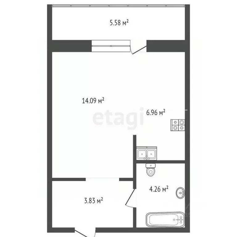 Студия Тюменская область, Тюмень ул. Тимофея Чаркова, 79 (28.2 м) - Фото 1