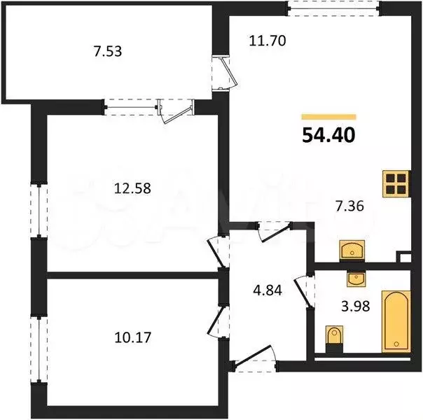2-к. квартира, 58,2 м, 3/10 эт. - Фото 1