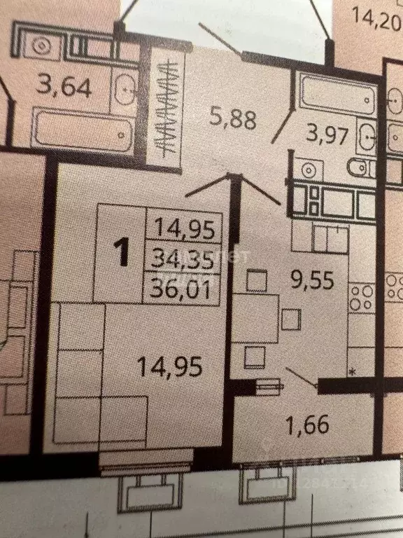 Квартира, 1 комната, 35 м - Фото 1