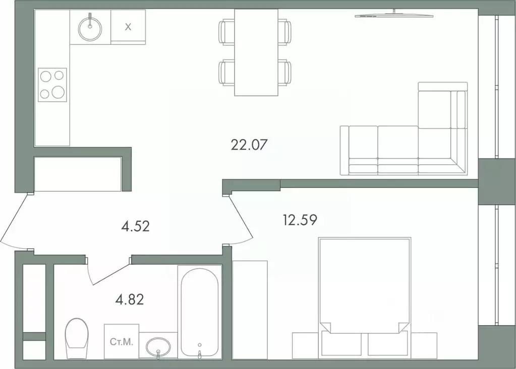 1-к кв. Ханты-Мансийский АО, Сургут ул. Крылова (44.0 м) - Фото 0