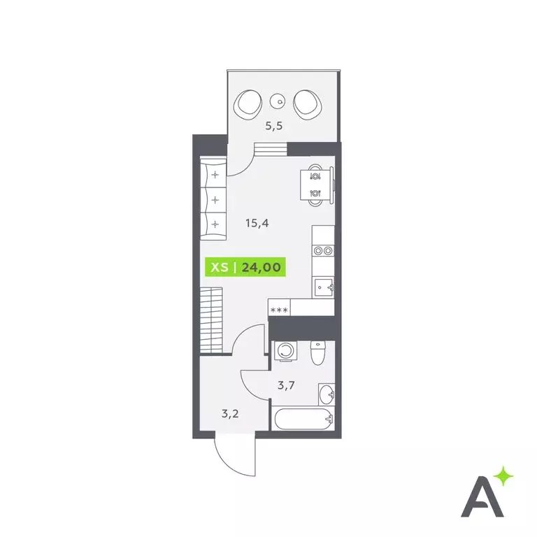Квартира-студия: Кудрово, Солнечная улица, 10к1 (24 м) - Фото 1