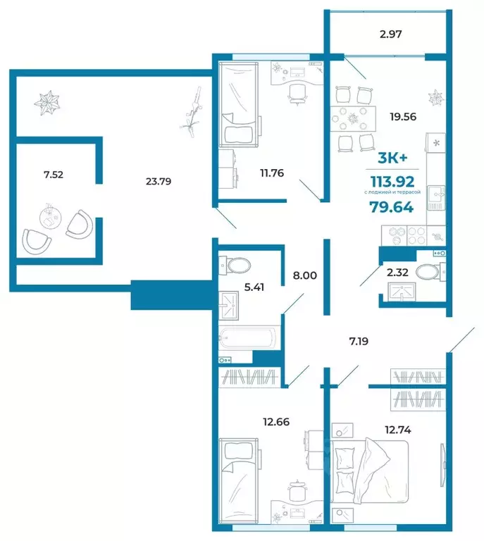 3-к кв. Тюменская область, Тюмень ул. Анатолия Клиндюка, 3 (79.64 м) - Фото 0