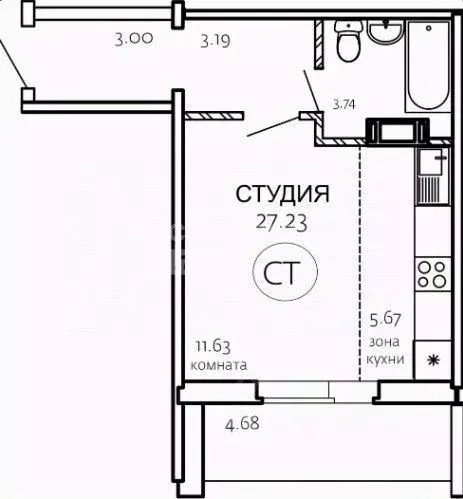 Студия Челябинская область, Челябинск ул. Маршала Чуйкова, 30 (27.0 м) - Фото 1