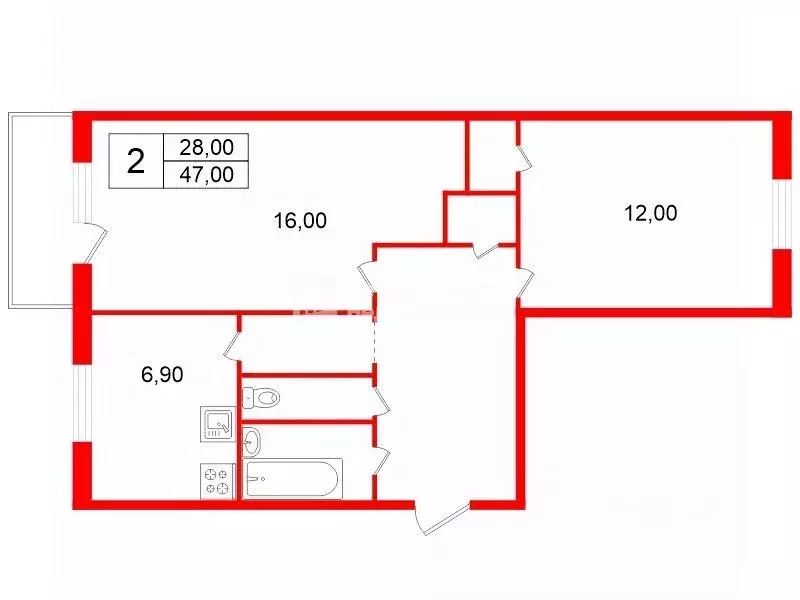 2-к кв. Санкт-Петербург ул. Софьи Ковалевской, 10К4 (47.0 м) - Фото 2