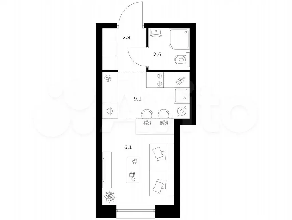 Квартира-студия, 20,6 м, 2/8 эт. - Фото 0