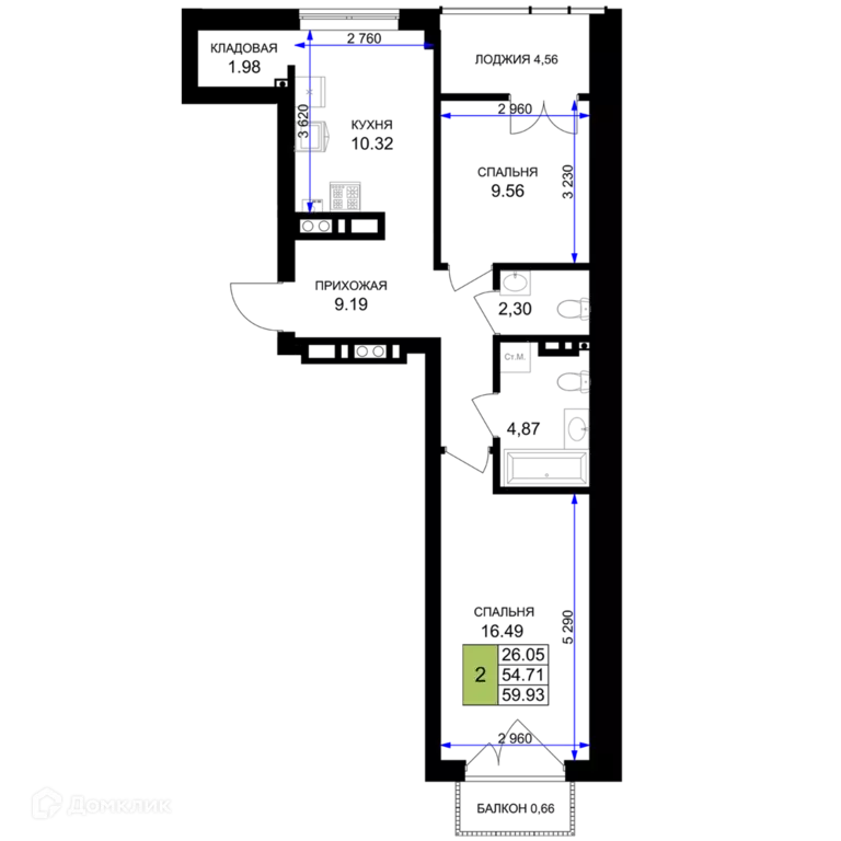 Продаётся 2-к квартира, 59.93 м - Фото 0