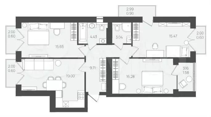 3-к. квартира, 85,2 м, 5/5 эт. - Фото 1