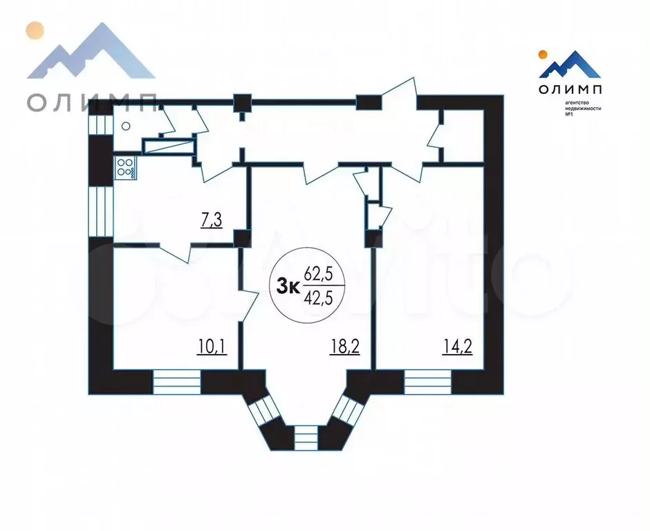3-к. квартира, 62,5 м, 1/2 эт. - Фото 0