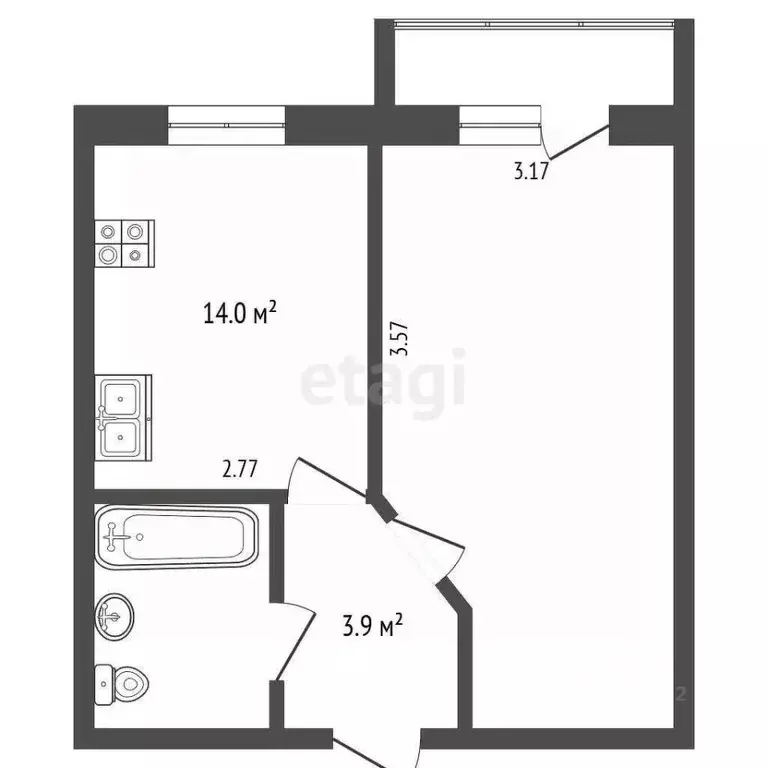1-к кв. Вологодская область, пос. Огарково 22А (36.9 м) - Фото 1