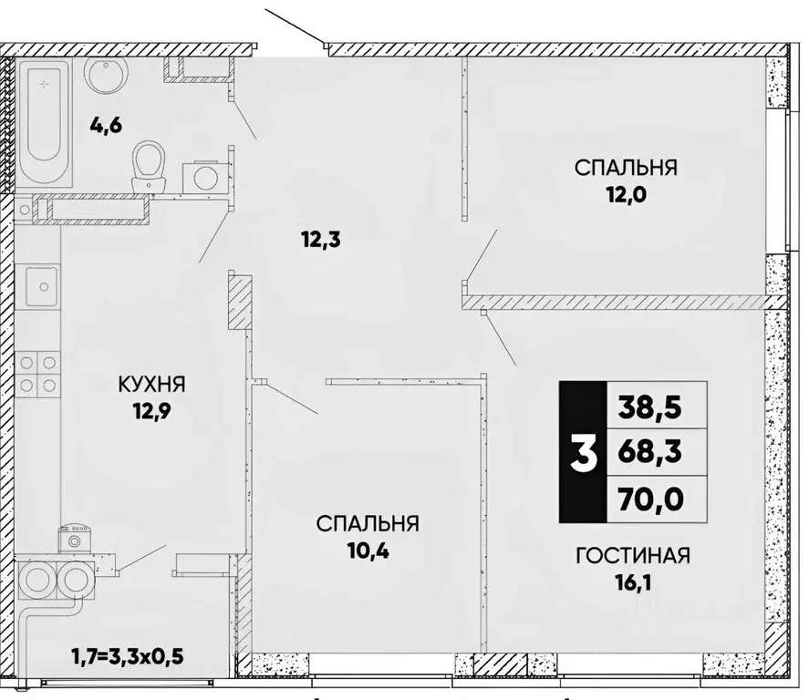 3-к кв. Ростовская область, Ростов-на-Дону ул. Берберовская, 6с1 (70.0 ... - Фото 1