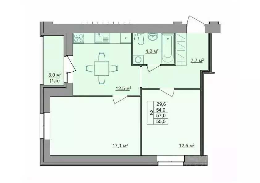 2-к кв. Костромская область, Кострома Магистральная ул., 49А (55.5 м) - Фото 1