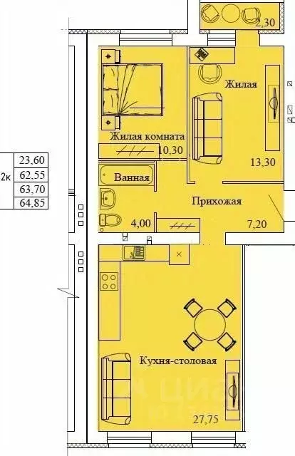 2-к кв. Ивановская область, Кохма Просторный мкр,  (64.85 м) - Фото 0