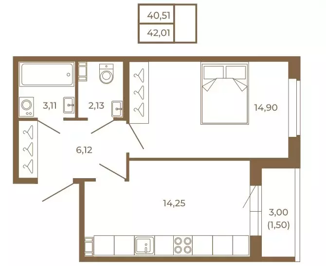 1-комнатная квартира: Сертолово, ЖК Новая История (42.01 м) - Фото 1