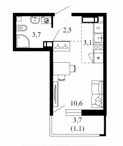 Студия Краснодарский край, Сочи Кудепста мкр,  (21.0 м) - Фото 1