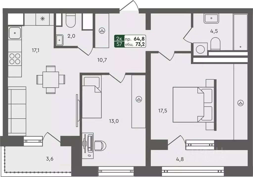 2-к кв. Курганская область, Курган Заозерный жилрайон, 6А мкр, 25/4 ... - Фото 0