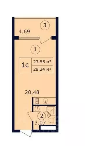 Квартира, студия, 28.24 м - Фото 1