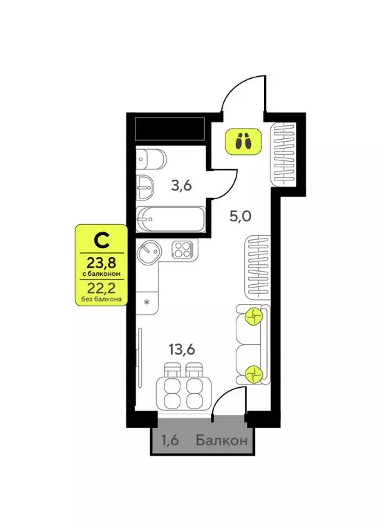Квартира-студия: Тюмень, улица Андрея Приказнова, 1 (23.8 м) - Фото 1