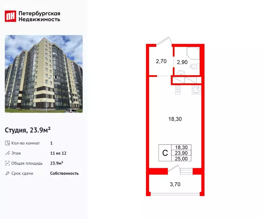 Квартира-студия: Аннинское городское поселение, деревня Куттузи, ... - Фото 2