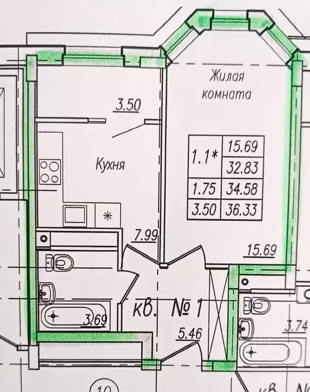 1-к кв. Тамбовская область, Тамбов Пахотная ул., 20 (36.33 м) - Фото 0