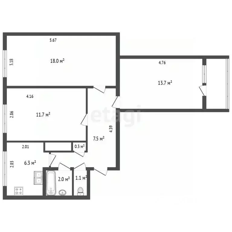 3-к кв. Санкт-Петербург Наличная ул., 40К1 (60.6 м) - Фото 2