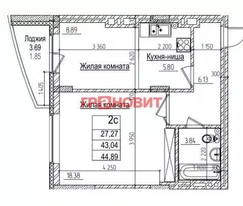 2-к кв. Новосибирская область, Новосибирск ул. Дуси Ковальчук, 242 ... - Фото 1