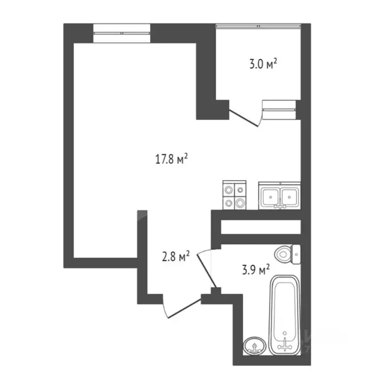 Студия Тюменская область, Тюмень Дамбовская ул., 27к1 (27.0 м) - Фото 1