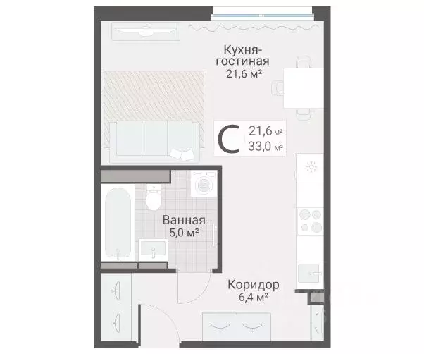 Студия Санкт-Петербург Актерский проезд, 2к2 (33.0 м) - Фото 1