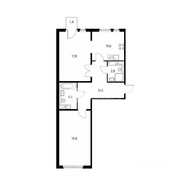 2-к кв. Москва Боровское ш., 2к6 (69.2 м) - Фото 2