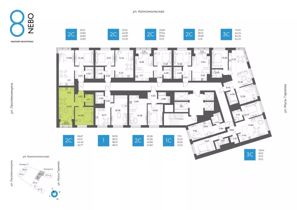 2-к кв. Башкортостан, Уфа Глумилино-1 мкр, 8-е Небо жилой комплекс ... - Фото 2