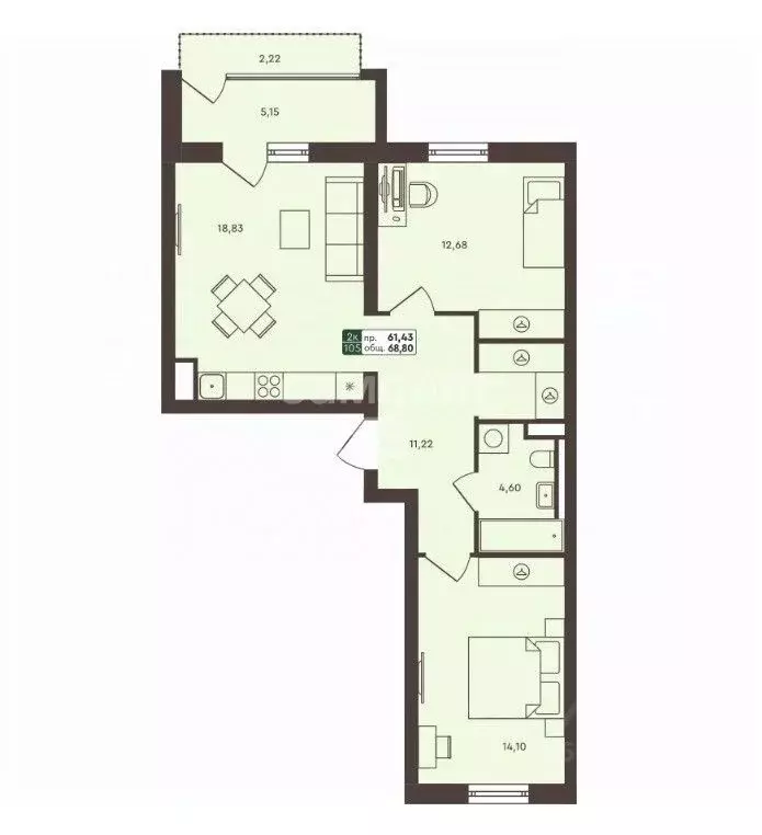2-к кв. Омская область, Омск Красноярский тракт, 2 (65.0 м) - Фото 0