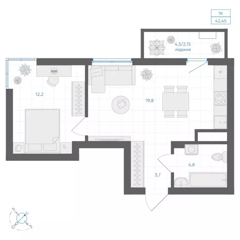 1-к кв. Челябинская область, Челябинск Клевер жилой комплекс (42.45 м) - Фото 2